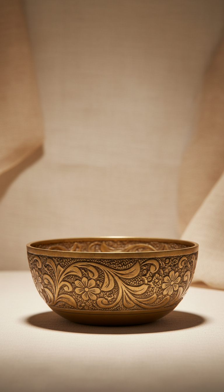 Carved Brass Bowl with Burnished Finish