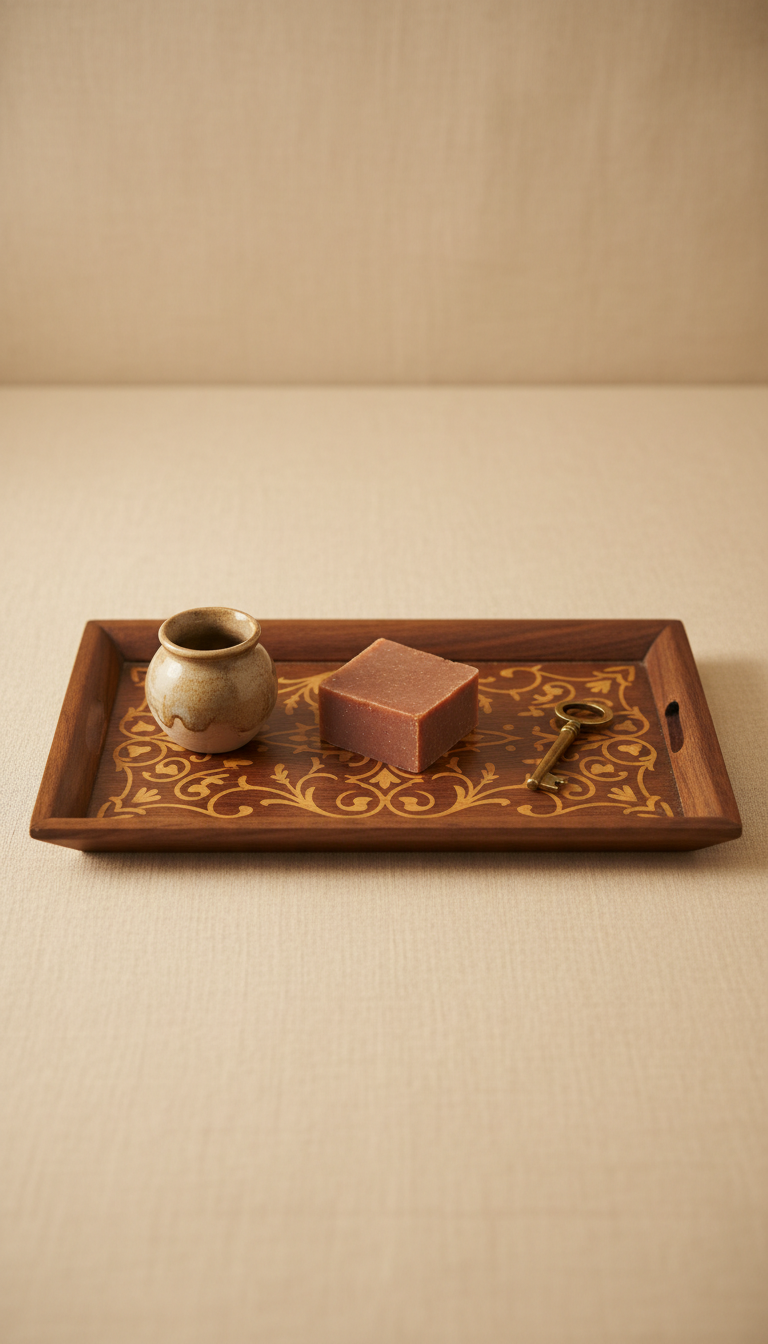 Antique Walnut Wood Inlay Tray
