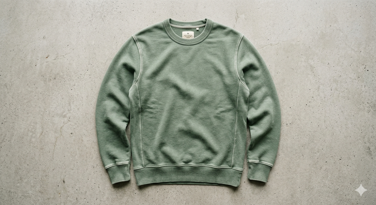 Garment-Dyed Premium Crewneck in Sage Green
