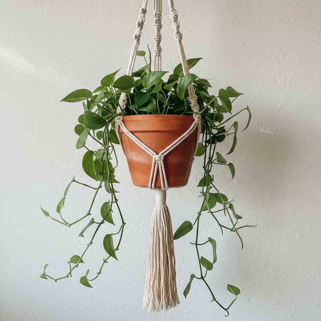 Macrame cotton plant hanger