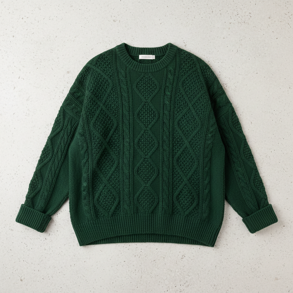Forest Green Cable-Knit Sweater