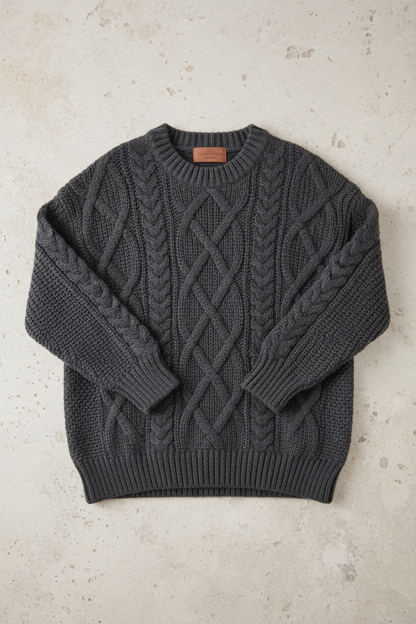 Charcoal Cable-Knit Oversized Sweater