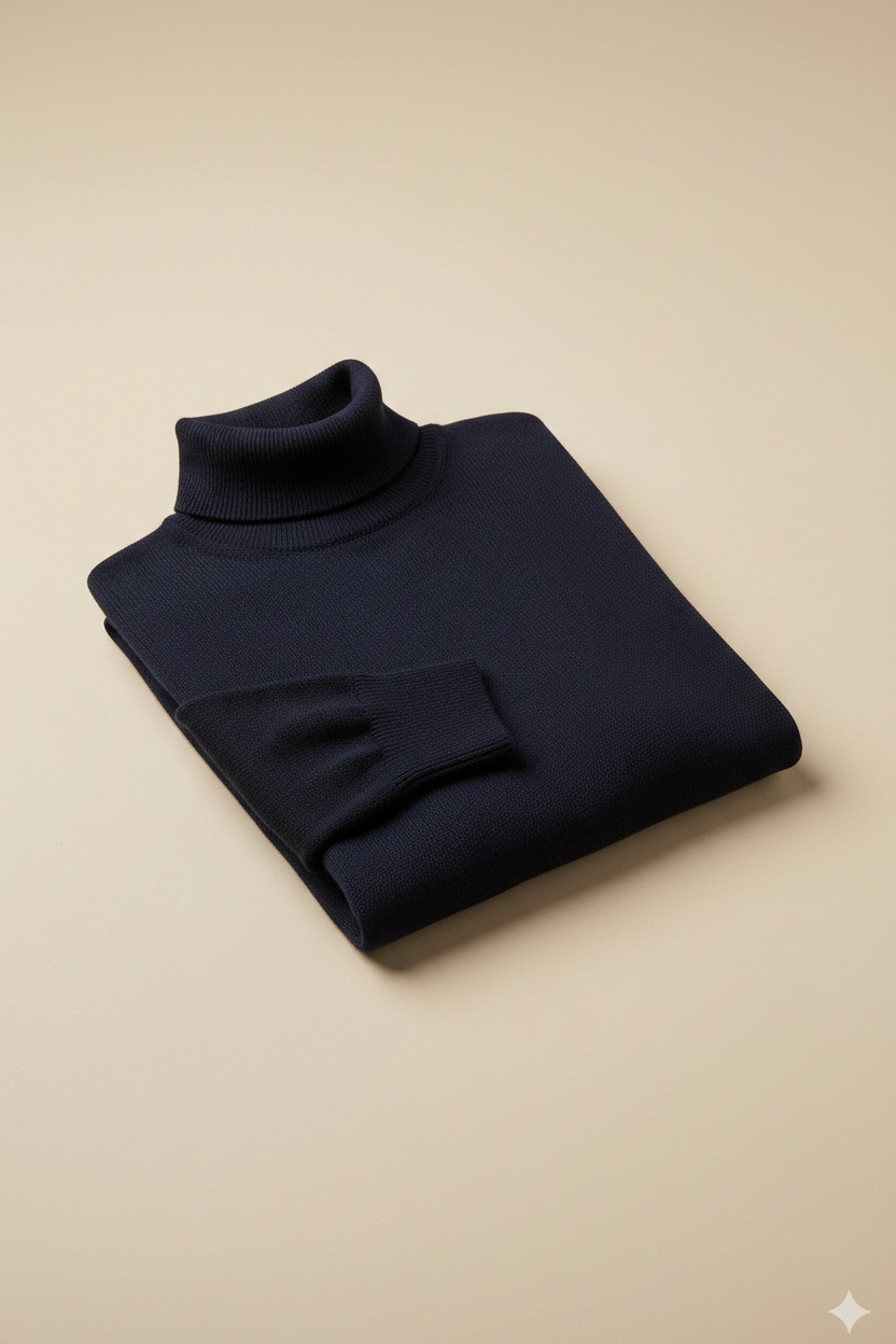 Fine Knit Merino Turtleneck Navy