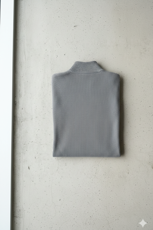 Artisanal Ribbed Quarter-Zip in Charcoal