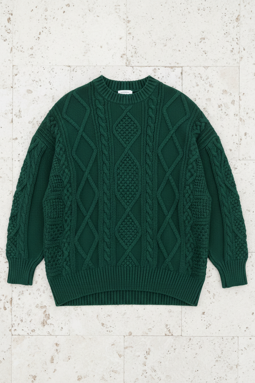 Forest Green Cable-Knit Sweater