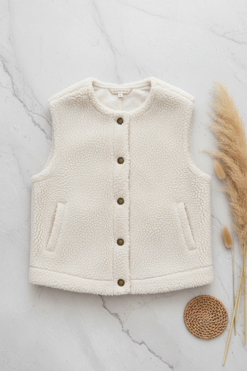 Cream Boho Sherpa Vest