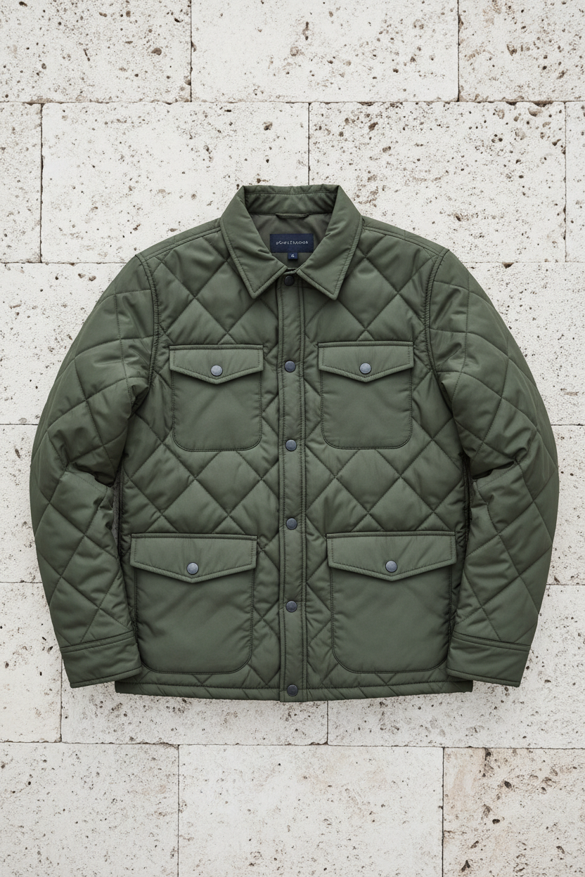 Olive Quilted Shirt Jacket