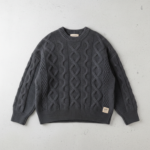 Charcoal Cable-Knit Oversized Sweater