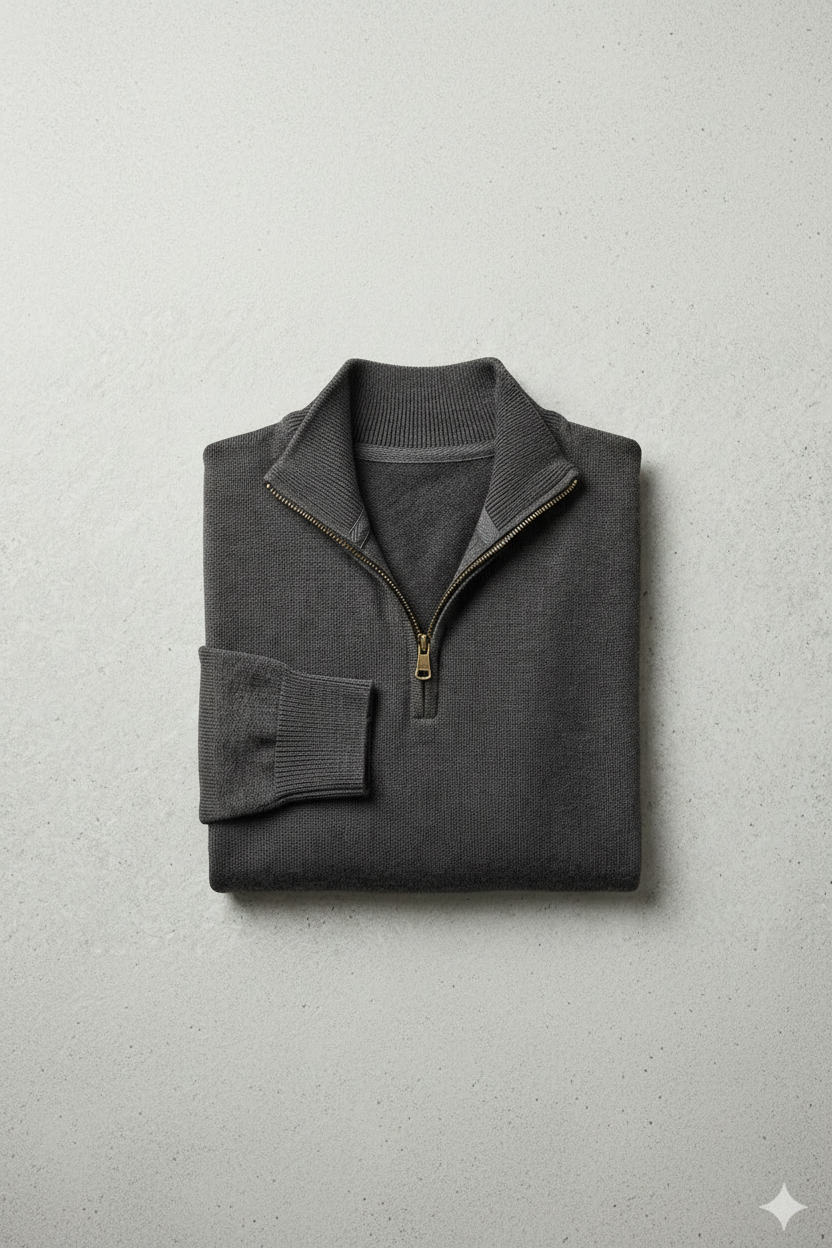 Fine Knit Merino Quarter-Zip in Charcoal