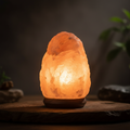 Natural crystal lamp glowing amber