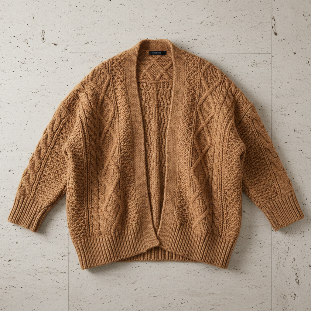 Camel Cable-Knit Oversized Cardigan