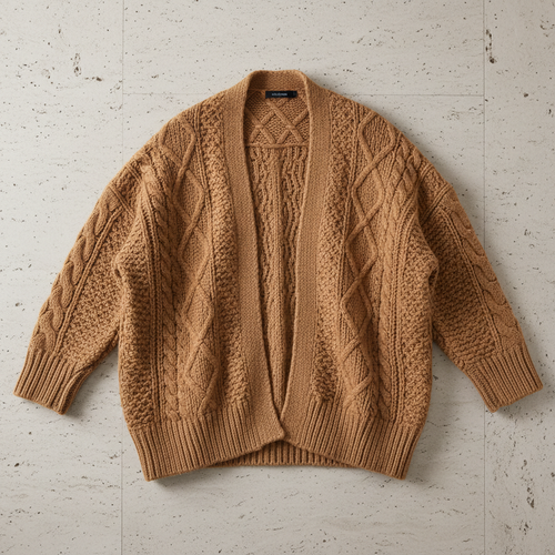 Camel Cable-Knit Oversized Cardigan