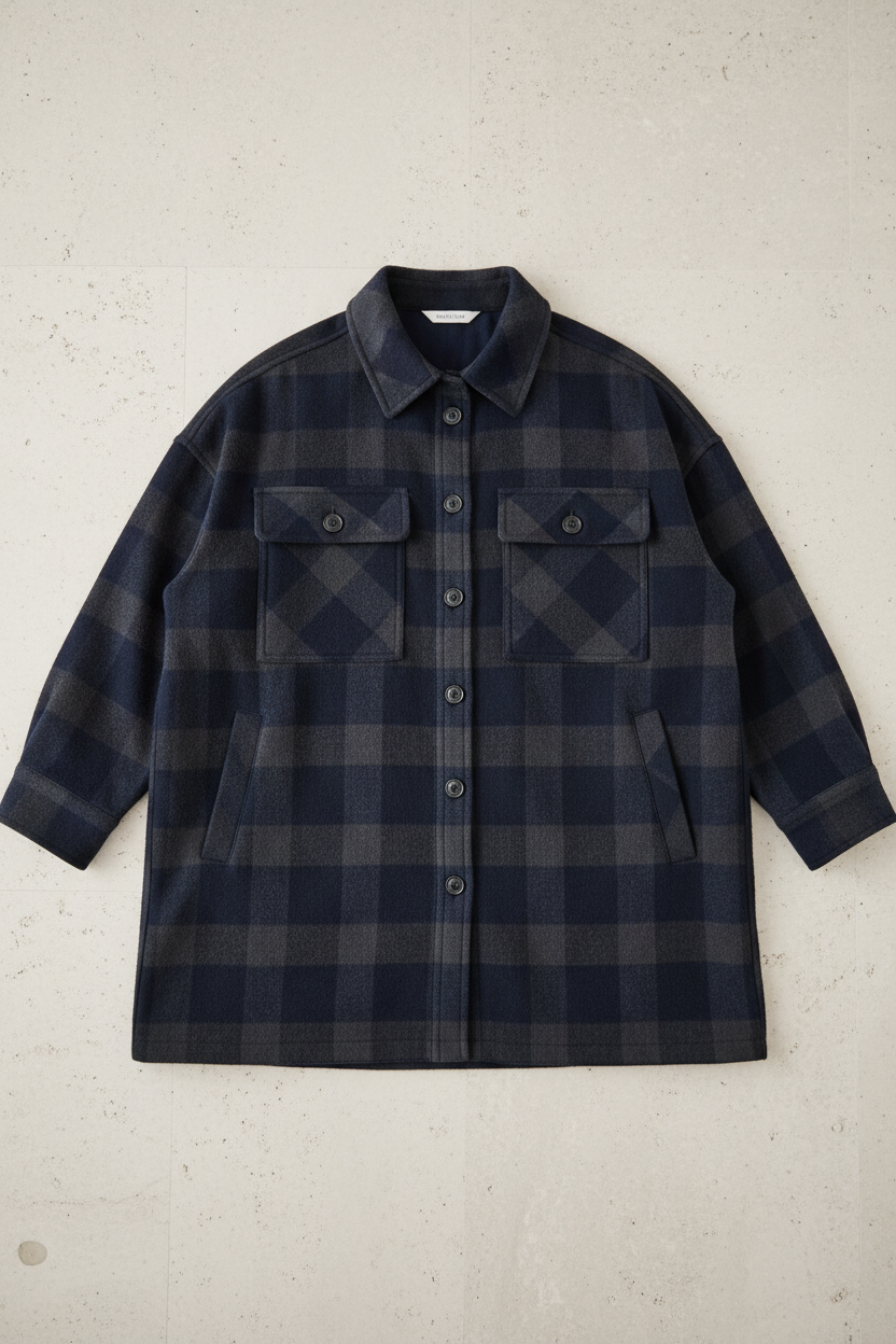 Navy Check Flannel Shacket