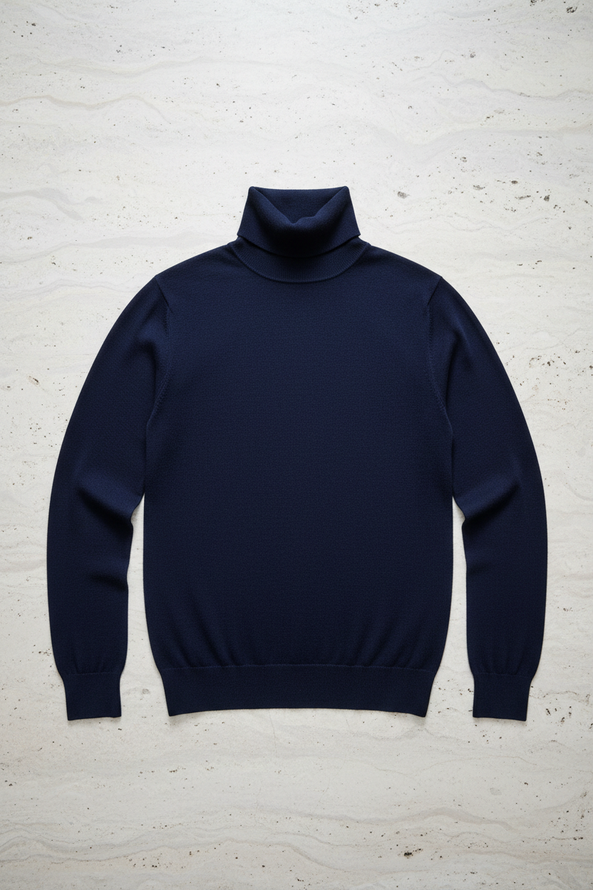 Fine Knit Merino Turtleneck Navy