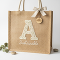 Customized initial jute tote bag