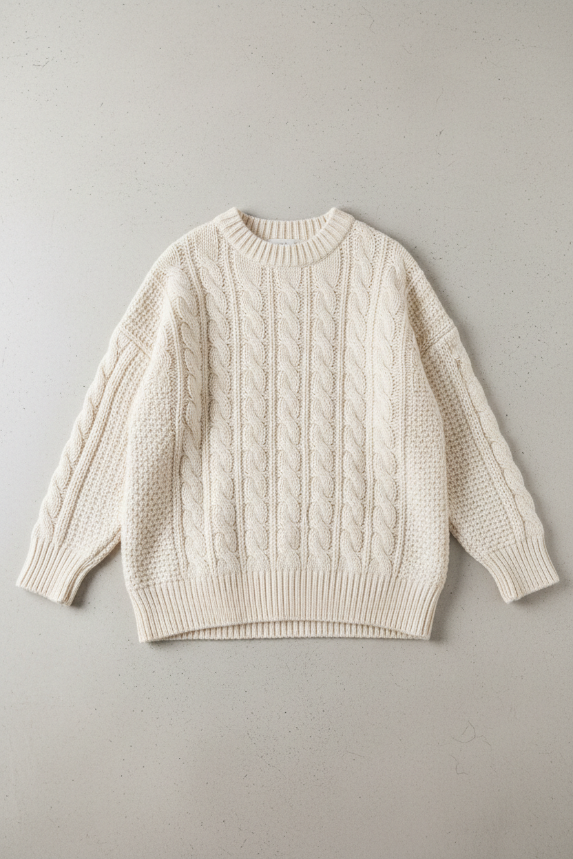 Ivory Cable-Knit Oversized Sweater
